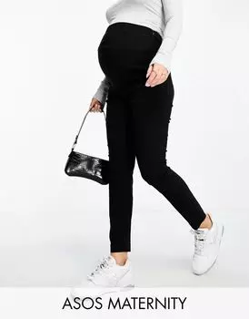 Черные узкие брюки с завышенной талией ASOS Maternity