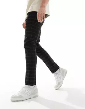 Черные узкие брюки в клетку ASOS DESIGN