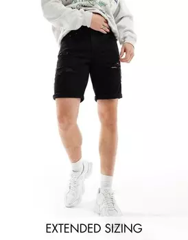 Черные узкие джинсовые шорты с рвами стандартной длины ASOS DESIGN