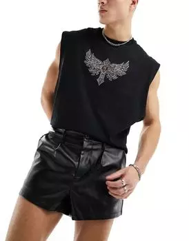 Черные узкие кожаные шорты со складками ASOS DESIGN