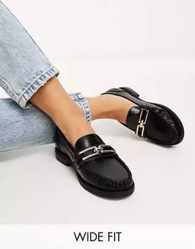 Черные узкие лоферы с цепочкой ASOS DESIGN Wide Fit Melodic