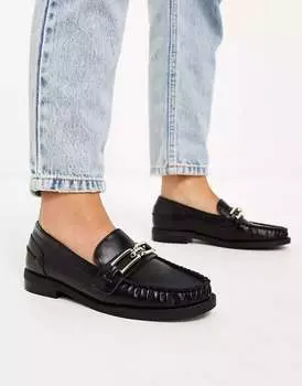 Черные узкие лоферы с цепочкой ASOS Melodic