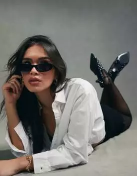 Черные узкие овальные солнцезащитные очки ASOS