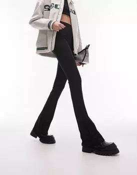 Черные узкие расклешенные брюки в рубчик Topshop