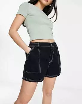 Черные узкие шорты карго с контрастной строчкой ASOS