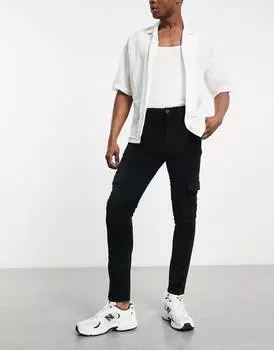 Черные вельветовые брюки карго скинни ASOS DESIGN