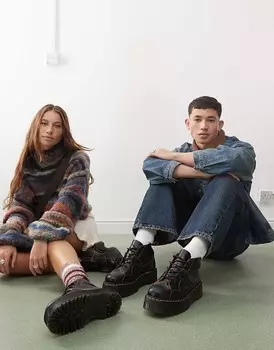 Черные винтажные ботинки унисекс Church с четырьмя люверсами и гладкой кожей Dr Martens