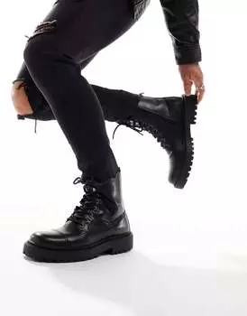 Черные военные ботинки Pull&Bear