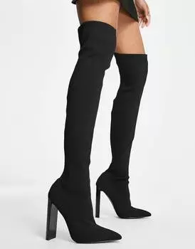 Черные вязаные ботфорты на высоком каблуке ASOS DESIGN Kylee