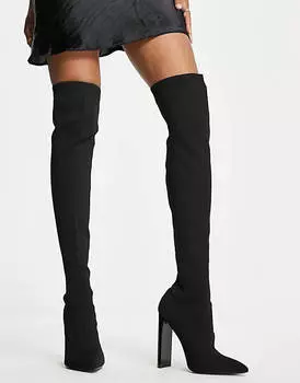 Черные вязаные ботфорты на высоком каблуке ASOS DESIGN Kylee