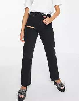 Черные выбеленные джинсы Topshop Dad с рваными карманами