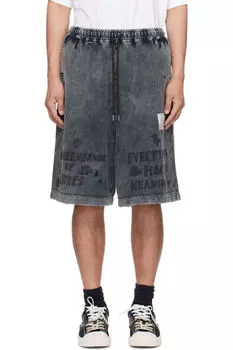 Черные выбеленные спортивные шорты с принтом граффити Maison MIHARA YASUHIRO