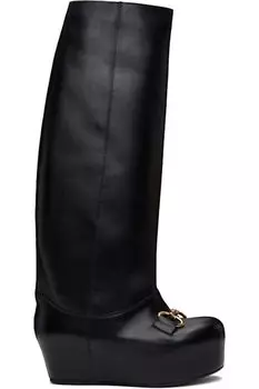 Черные высокие сапоги для верховой езды с пряжкой LAURA ANDRASCHKO