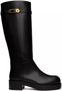 Черные высокие сапоги с булавкой Versace