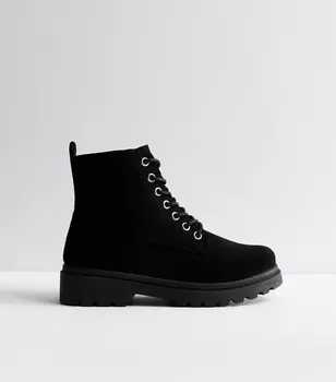 Черные замшевые байкерские ботинки на шнуровке New Look, черный