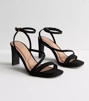 Черные замшевые босоножки на узком блочном каблуке New Look, черный