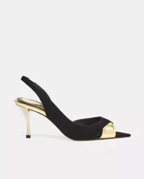 Черные замшевые босоножки с открытым носком и золотыми деталями Magrit, черный