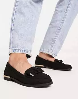 Черные замшевые лоферы New Look с цепочкой на каблуке