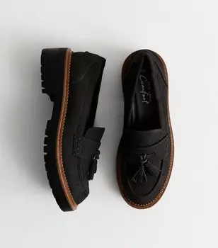 Черные замшевые массивные лоферы с кисточками New Look, черный