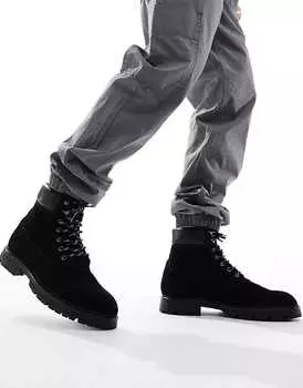 Черные замшевые рабочие ботинки на шнуровке ASOS DESIGN