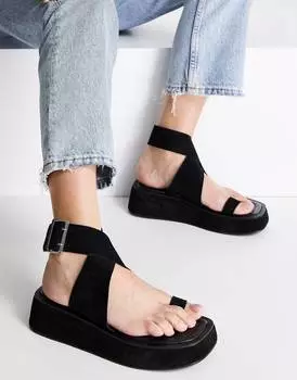 Черные замшевые сандалии на плоской подошве премиум-класса ASOS DESIGN Future