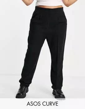 Черные зауженные брюки из мягкой льняной ткани ASOS DESIGN Curve