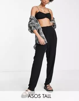 Черные зауженные брюки из мягкой льняной ткани ASOS DESIGN Tall