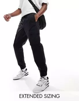 Черные зауженные брюки-карго с эластичной резинкой на талии ASOS DESIGN