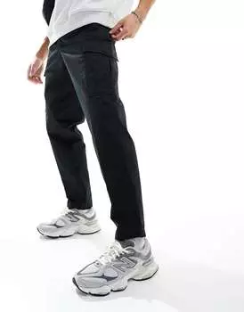 Черные зауженные брюки-карго со складками спереди Jack & Jones