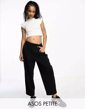 Черные зауженные брюки с отворотом на подоле ASOS Petite