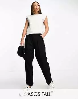 Черные зауженные брюки с отворотом на подоле ASOS DESIGN Tall