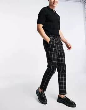 Черные зауженные брюки в клетку ASOS DESIGN