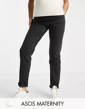 Черные зауженные джинсы для беременных ASOS DESIGN Maternity с поясом