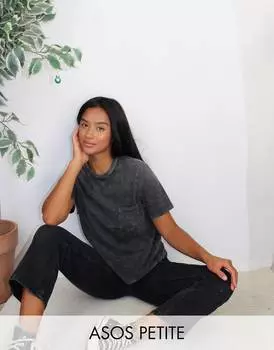 Черные зауженные джинсы прямого кроя с высокой посадкой ASOS DESIGN Petite