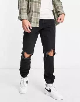 Черные зауженные джинсы с эластичным низом ASOS DESIGN