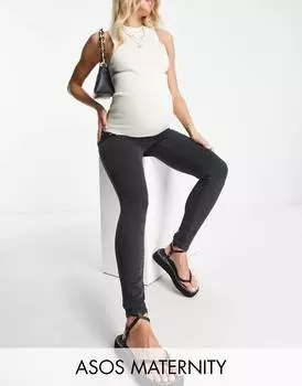Черные зауженные джинсы скинни для беременных ASOS DESIGN Maternity Ultimate с поясом