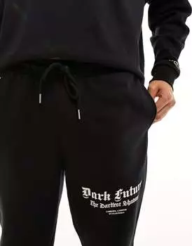 Черные зауженные джоггеры с принтом ASOS DARK FUTURE