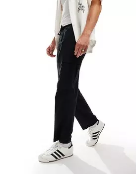 Черные зауженные льняные брюки с карманами-карго Jack & Jones