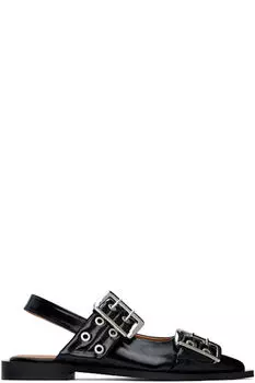 Черные женские балетки с пряжкой GANNI