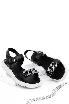 Черные женские босоножки из натуральной кожи на мягкой подошве с пряжкой 45922 GNDER(R), черный