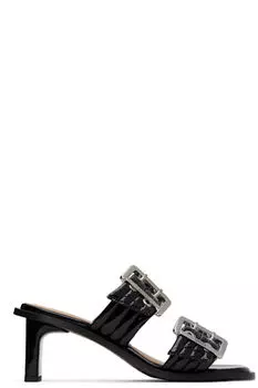 Черные женские босоножки на каблуке с пряжкой GANNI