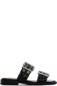 Черные женские босоножки с пряжкой и двумя ремешками GANNI