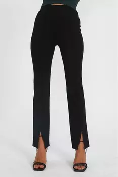 Черные женские брюки с высокой талией и разрезом Mg1651 Madmext, черный