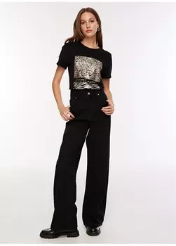 Черные женские джинсовые брюки широкого кроя с нормальной талией и широкими штанинами Fabrika