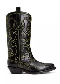 Черные женские кожаные ботинки Ganni