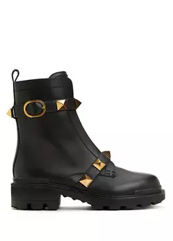 Черные женские кожаные ботинки rockstud Valentino Garavani