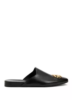 Черные женские кожаные тапочки cozy mule с детализированным логотипом Balenciaga
