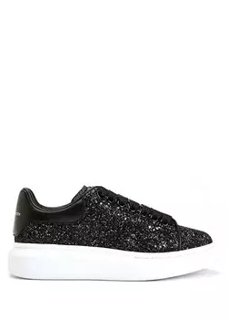 Черные женские кроссовки с блестящим логотипом oversized Alexander McQueen