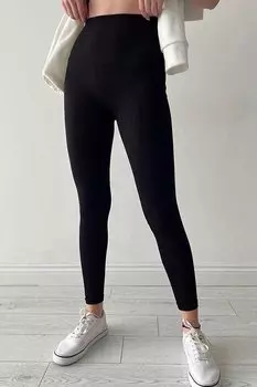 Черные женские леггинсы в рубчик с высокой талией MG1625 MADMEXT