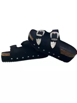 Черные женские платиновые босоножки на танкетке с пряжкой 2FlyCo, черный